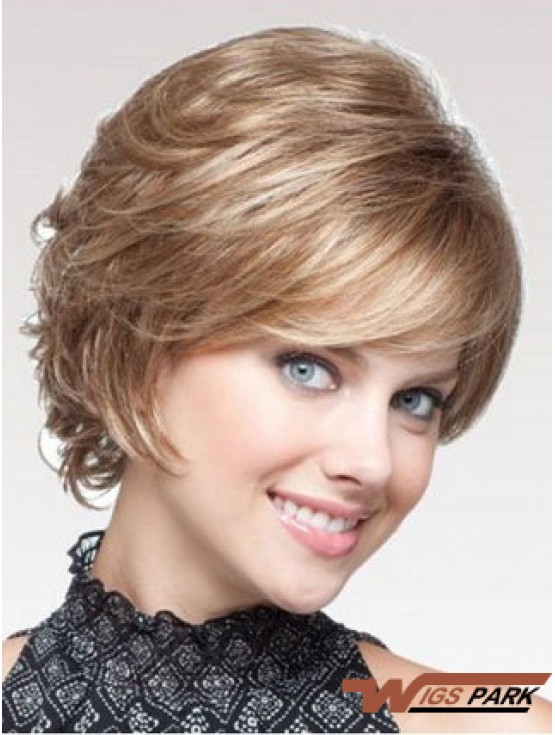 Blonde Wavy Short Layered Capless Cheap Wigs