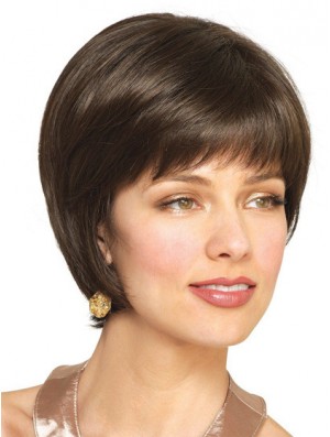 Real Hair Bobs With Capless Brown Color Short Length