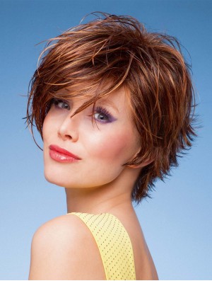 6 inch Trendy Wavy Layered Auburn Short Wigs