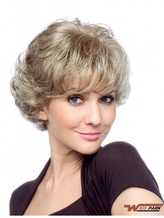 Curly With Bangs Short Affordable Blonde Synthetic Wigs