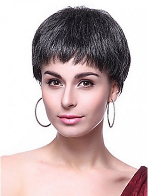 Boycuts Straight Black Capless Hairstyles Short Wigs