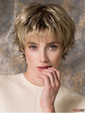 8 inch Sleek Straight Layered Blonde Short Wigs