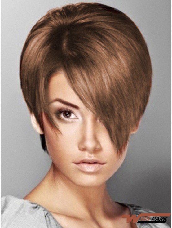 Boycuts Straight Brown Capless Soft Short Wigs