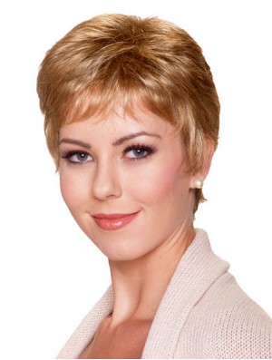 6 inch Good Straight With Bangs Blonde Short Wigs