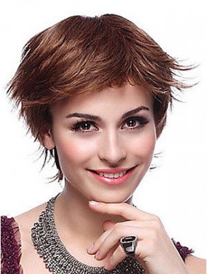 Layered Straight Auburn Capless Trendy Short Wigs