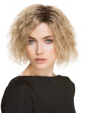 Chin Length Without Bangs 10 inch Curly Blonde Medium Wigs