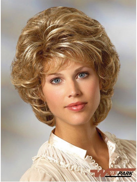 Curly Blonde Wig Classic Cut Chin Length With Capless