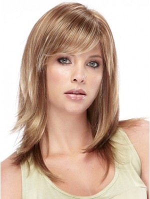 Amazing Straight Brown Shoulder Length With Bangs Medium Wigs