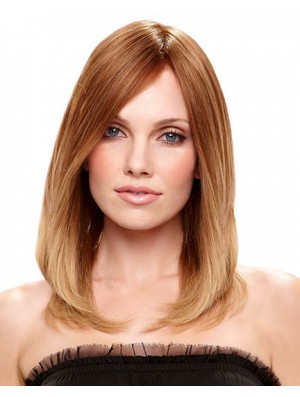 Shoulder Length With Bangs 16 inch Straight Auburn Medium Wigs