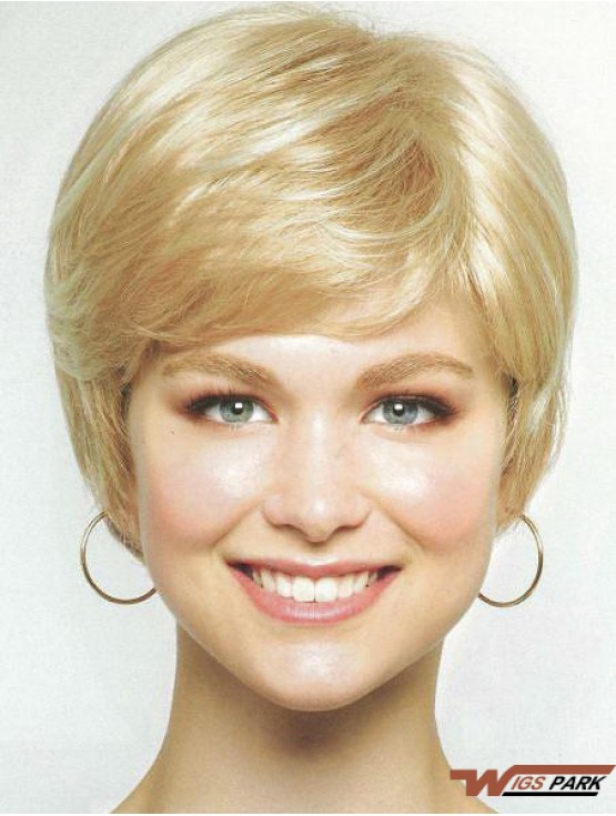 Chin Length Layered 8 inch Straight Blonde Medium Wigs