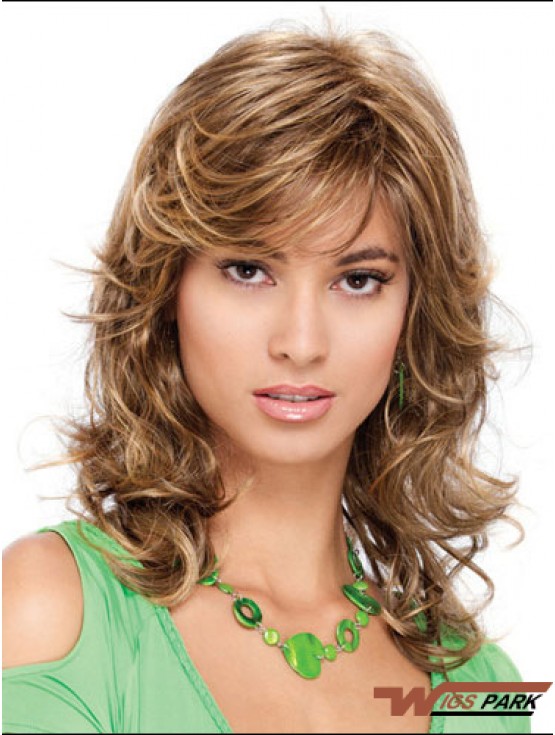 Popular Curly Blonde Shoulder Length Classic Medium Wigs