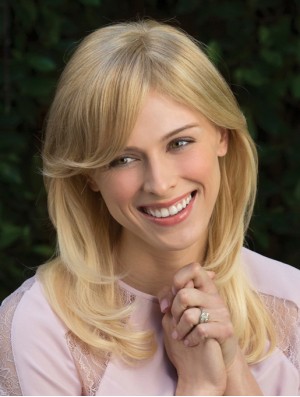 Style Blonde Wavy With Bangs Capless Long Wigs