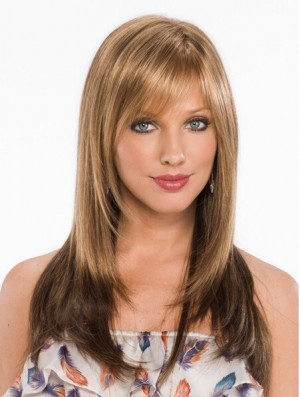 New Blonde Straight With Bangs Capless Long Wigs