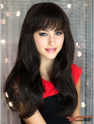 Cheapest Black Straight With Bangs Capless Long Wigs