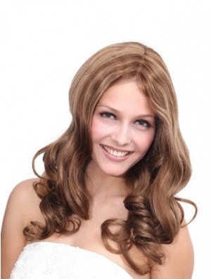 No-Fuss Brown Wavy Without Bangs 100% Hand-tied Long Wigs