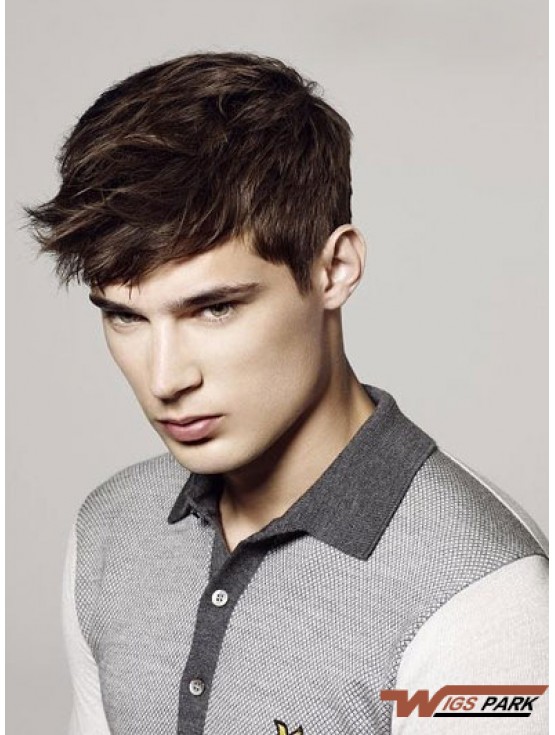 Remy Real Monofilam Cropped Brown Straight Man Wig UK