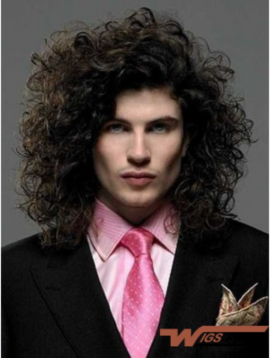 Black Synthetic Lace Front 14 inch Curly Long Hair Wigs For Men