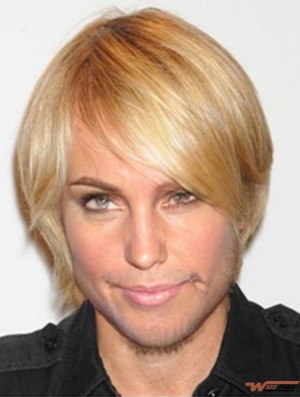 Blonde Capless Remy Real Straight Mens Short Blonde Wig