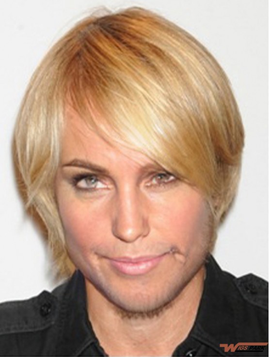 Blonde Capless Remy Real Straight Mens Short Blonde Wig