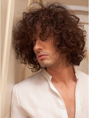 10 inch Remy Real Short Auburn Curly Capless Men Wigs