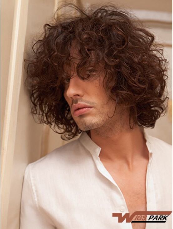 10 inch Remy Real Short Auburn Curly Capless Men Wigs