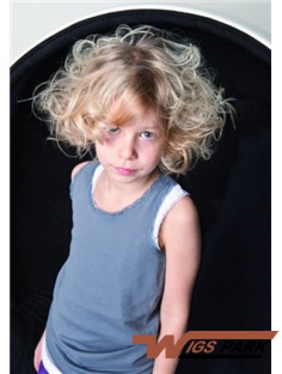 Wavy Chin Length Blonde Synthetic Capless Kids Wigs