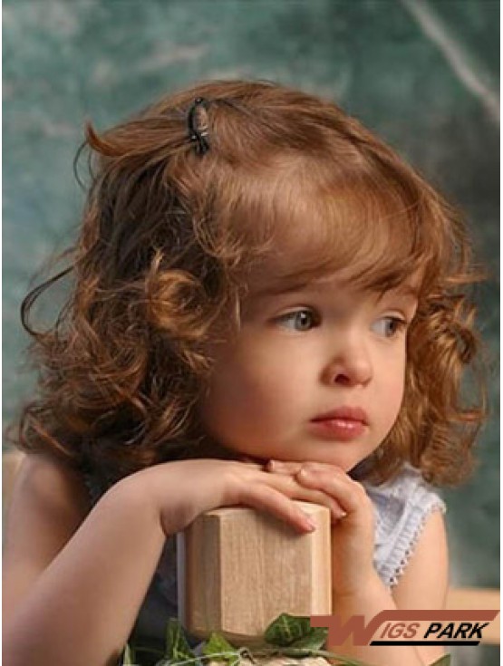 Wigs For Kids With Remy Lace Front Shoulder Length Curly Style