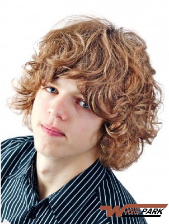 Synthetic Capless Wavy With Bangs Short Blonde Wig For Men