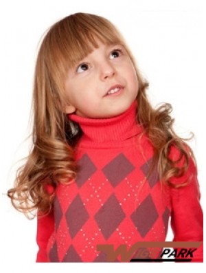 Wavy Long Auburn Remy Real Hair 100% Hand-tied Kids Wigs