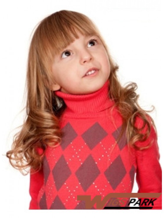 Wavy Long Auburn Remy Real Hair 100% Hand-tied Kids Wigs