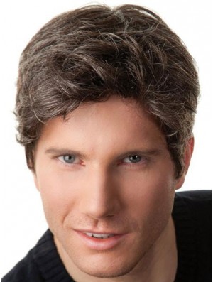 Grey Capless Remy Real Short Straight Wigs UK Men