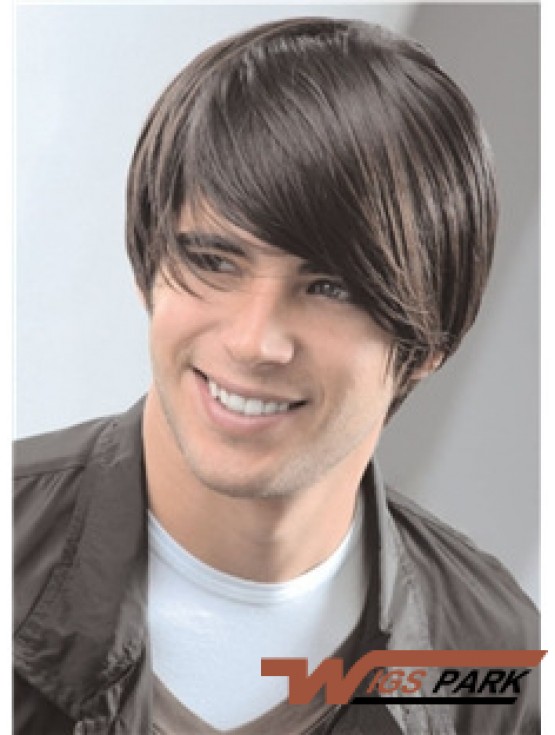 Capless Remy Real 8 inch Straight Mens Short Wigs