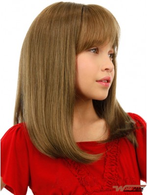 Straight Shoulder Length Blonde Remy Real Hair Lace Front Kids Wigs