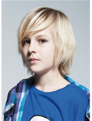 Straight Chin Length Blonde Remy Real Hair Capless Kids Wigs