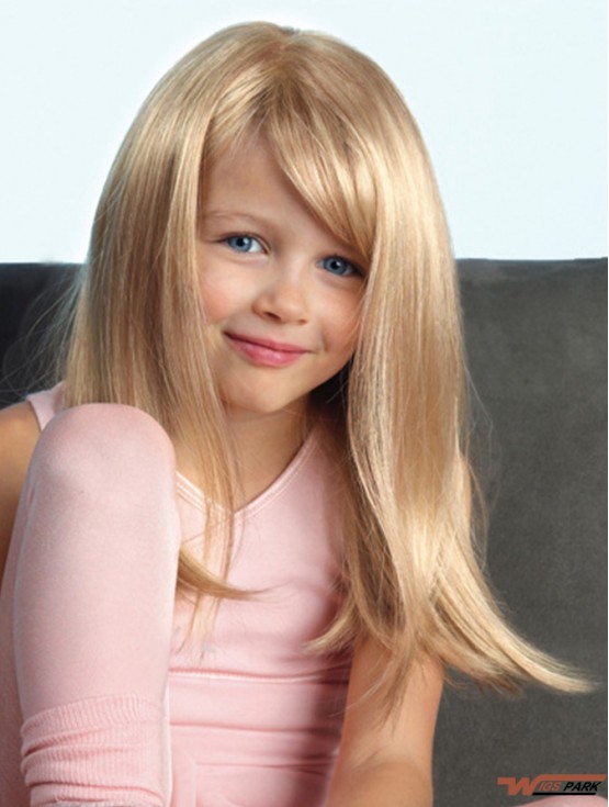 Beautiful Blonde Straight Long Synthetic Lace Front Mono Kids Wigs