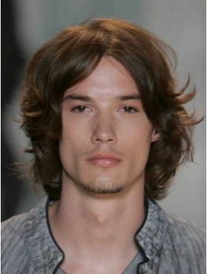 Auburn Lace Front Straight Chin Length Real Hair Men's Wigs