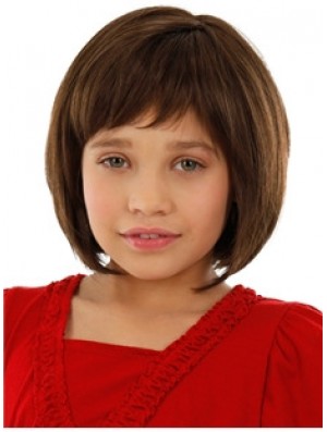 Straight Chin Length Auburn Remy Real Hair 100% Hand-tied Kids Wigs