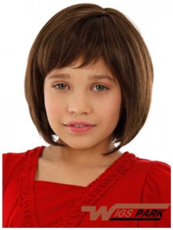 Straight Chin Length Auburn Remy Real Hair 100% Hand-tied Kids Wigs