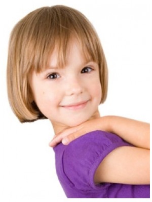 Straight Short Blonde Remy Real Hair 100% Hand-tied Kids Wigs