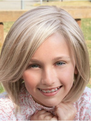 Straight Shoulder Length Blonde Synthetic Lace Front Kids Wigs