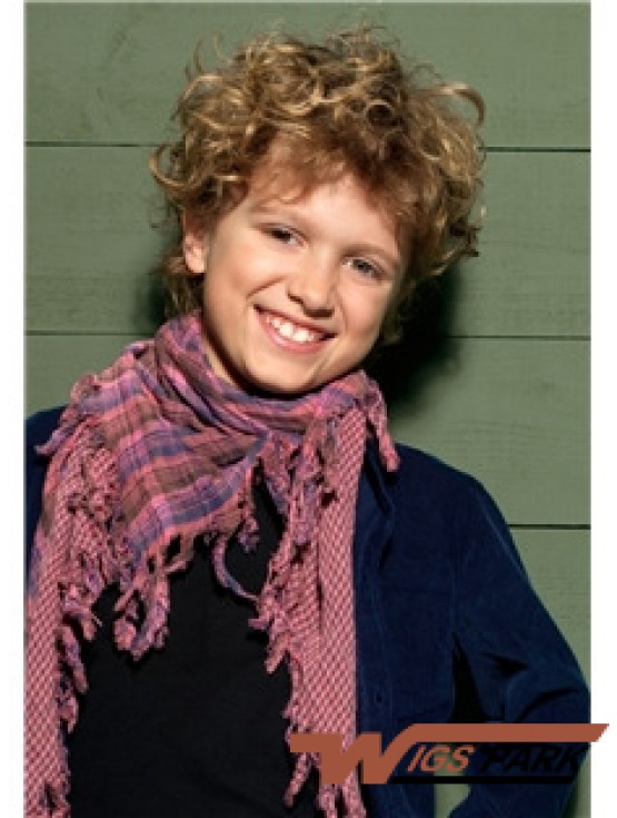 Curly Short Blonde Synthetic Capless Kids Wigs