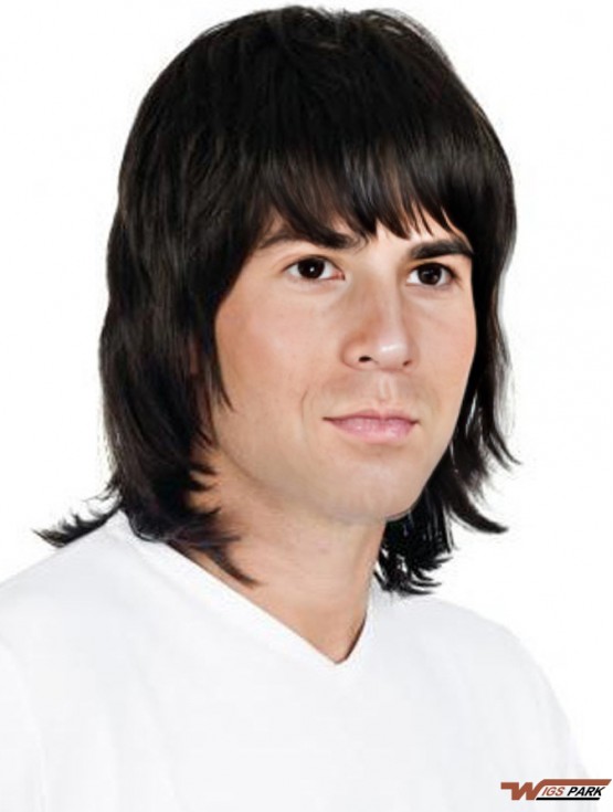 Black Full Lace 10 inch Straight With Bangs Mens Natural Wigs