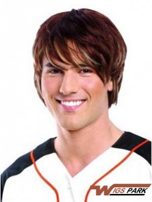 Lace Front Auburn Remy Real Short Straight Mans Wigs