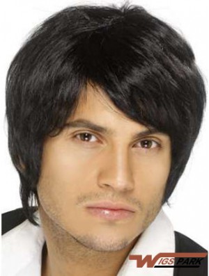 Remy Real Black Straight Short Capless Wigs Older Man