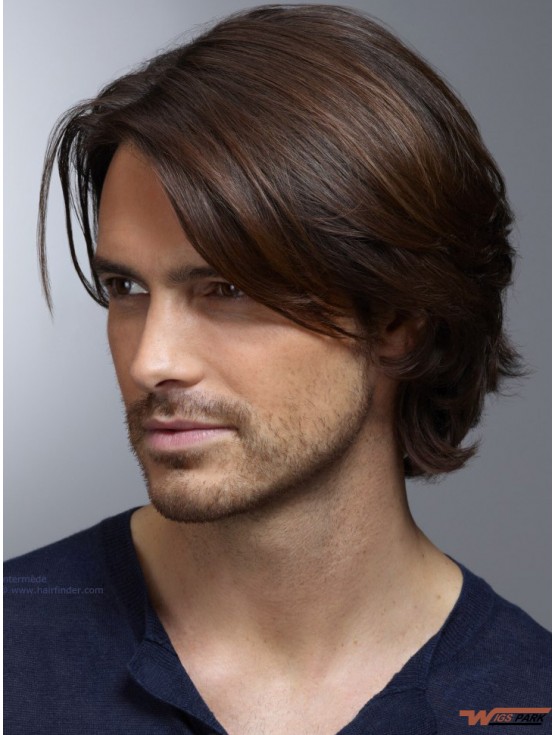 100% Hand Tied Short Brown Remy Real Straight Mens Wig Shop