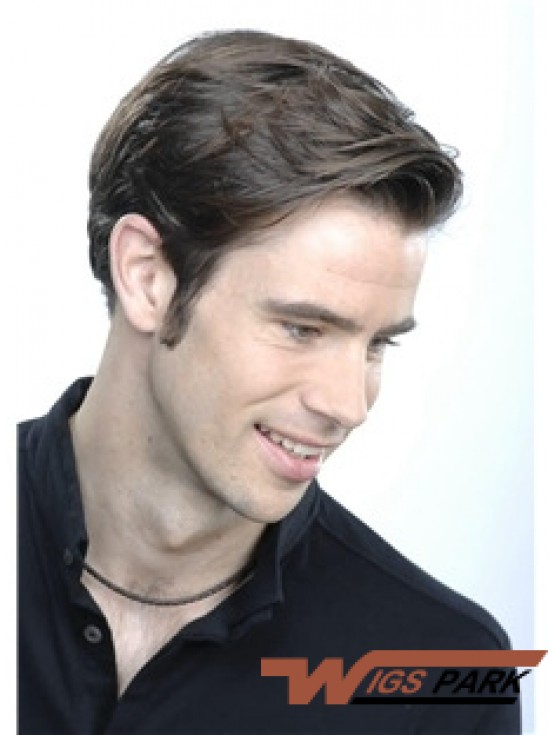 Straight Short 100% Hand Tied Brown Lace Wigs For Men