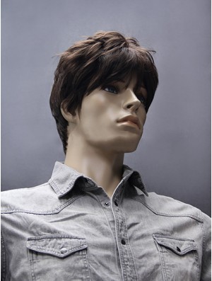 Synthetic Capless 5 inch Brown Short Straight Mens Wigs