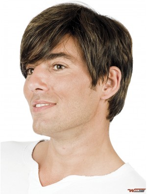 Brown Straight Short With Bangs Wigs For Men With Hair Loss