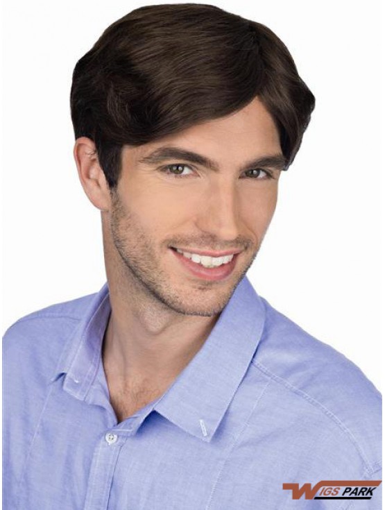 Brown Straight Remy Real 100% Hand Tied Professional Wig For Men