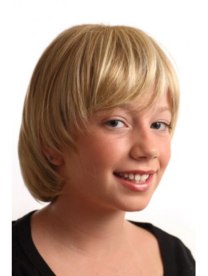 Straight Short Blonde Synthetic Capless Kids Wigs